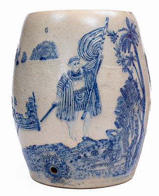 Whites Utica Molded Stoneware Water Cooler w/ Christopher Columbus Scene