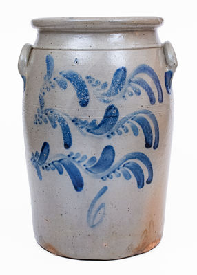 6 Gal. Beaver, PA Stoneware Jar w/ Freehand Vine Decoration, c1855