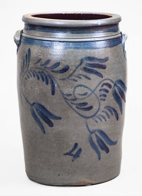 4 Gal. Western PA / WV Stoneware Jar w/ Elaborate Freehand Tulip Decoration