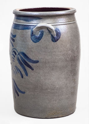 4 Gal. Western PA / WV Stoneware Jar w/ Elaborate Freehand Tulip Decoration