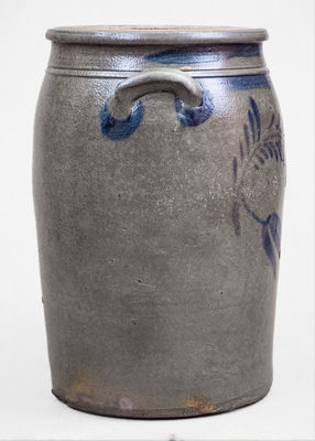 4 Gal. Western PA / WV Stoneware Jar w/ Elaborate Freehand Tulip Decoration