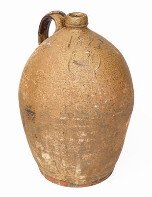 Rare Edgefield District, SC Stoneware Jug Dated 1873, attrib. J.P. Bodie, Kirksey s Crossroads
