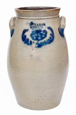 N. CLARK / ATHENS Stoneware Churn w/ Floral Decoration, c1825