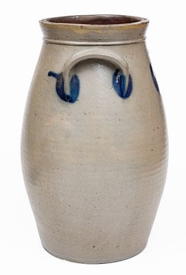 N. CLARK / ATHENS Stoneware Churn w/ Floral Decoration, c1825