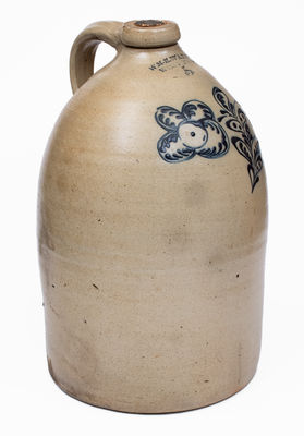 5 Gal. WM. E. WARNER / WEST TROY Stoneware Jug w/ Slip-Trailed Floral Decoration