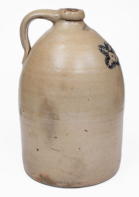 5 Gal. WM. E. WARNER / WEST TROY Stoneware Jug w/ Slip-Trailed Floral Decoration