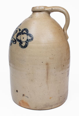 5 Gal. WM. E. WARNER / WEST TROY Stoneware Jug w/ Slip-Trailed Floral Decoration