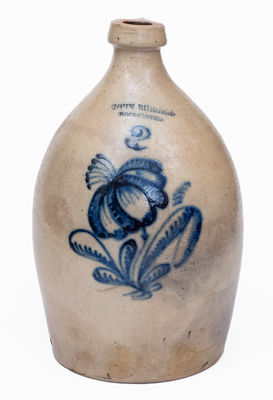 2 Gal. JOHN BURGER / ROCHESTER Stoneware Jug w/ Slip-Trailed Floral Decoration