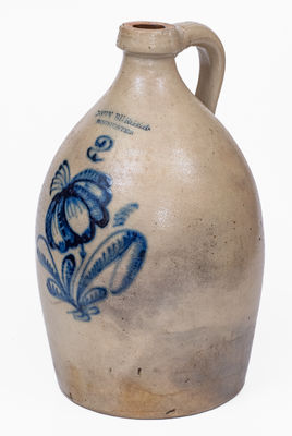 2 Gal. JOHN BURGER / ROCHESTER Stoneware Jug w/ Slip-Trailed Floral Decoration