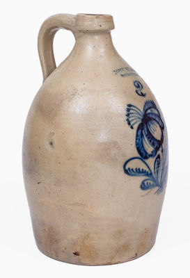 2 Gal. JOHN BURGER / ROCHESTER Stoneware Jug w/ Slip-Trailed Floral Decoration