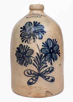 W.H. FARRAR / GEDDES, NY Stoneware Two-Gallon Jug w/ Elaborate Floral Design
