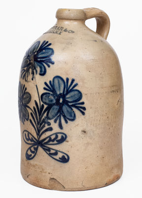 W.H. FARRAR / GEDDES, NY Stoneware Two-Gallon Jug w/ Elaborate Floral Design