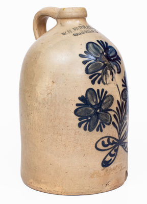W.H. FARRAR / GEDDES, NY Stoneware Two-Gallon Jug w/ Elaborate Floral Design
