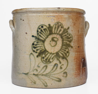 Unusual WHATELY, Mass. Stoneware Crock w/ Greenish Floral Decoration