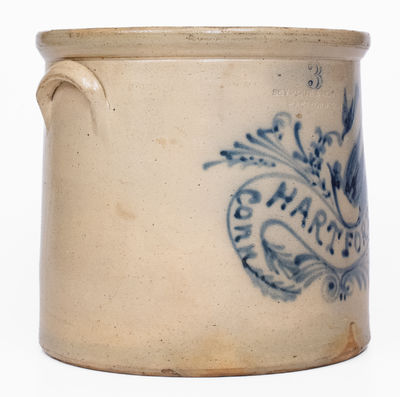 Fine SEYMOUR & BOSWORTH / HARTFORD Stoneware Crock w/ Elaborate Bird and Banner Decoration