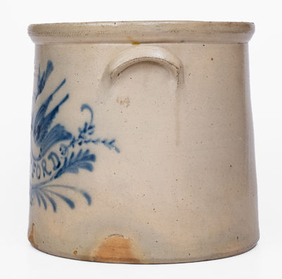 Fine SEYMOUR & BOSWORTH / HARTFORD Stoneware Crock w/ Elaborate Bird and Banner Decoration