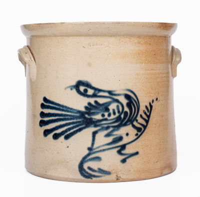 3 Gal. WHITES UTICA Stoneware Crock w/ Slip-Trailed Bird Decoration