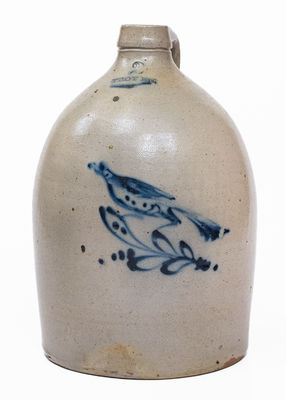 2 Gal. TROY, NY Stoneware Bird Jug, circa 1860-80