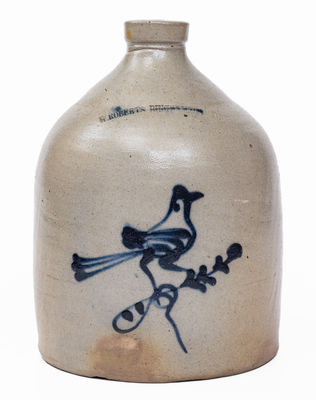 1 Gal. W. ROBERTS BINGHAMTON Stoneware Jug w/ Slip-Trailed Bird Decoration