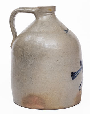 1 Gal. W. ROBERTS BINGHAMTON Stoneware Jug w/ Slip-Trailed Bird Decoration