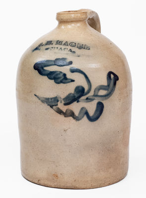 Rare J. B. MAGEE / ITHACA, NY Stoneware Jug w/ Floral Decoration, c1853-55