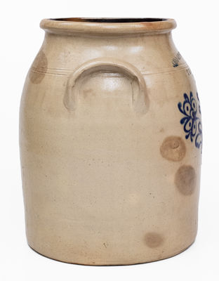 Rare 3 Gal. THOMPSON & TYLER / TROY, NY Stoneware Jar w/ Slip-Trailed Decoration