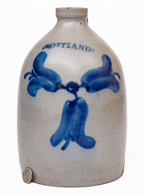 1 Gal. CORTLAND, NY Stoneware Jug w/ Cobalt Floral Decoration