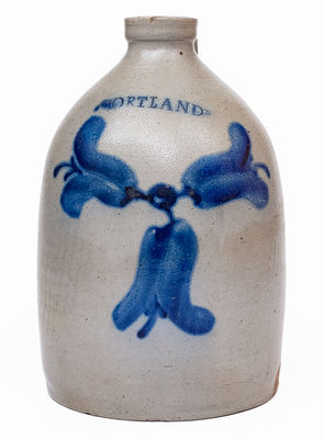 1 Gal. CORTLAND, NY Stoneware Jug w/ Cobalt Floral Decoration