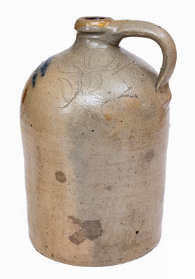 Rare M. TYLER / ALBANY, NY Stoneware Jug w/ Brushed and Incised Decoration, Inscribed 