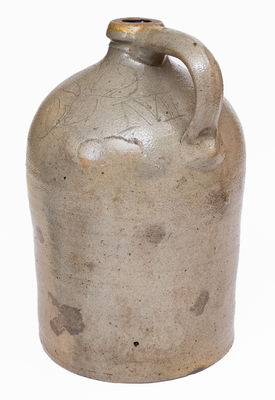 Rare M. TYLER / ALBANY, NY Stoneware Jug w/ Brushed and Incised Decoration, Inscribed
