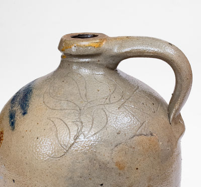 Rare M. TYLER / ALBANY, NY Stoneware Jug w/ Brushed and Incised Decoration, Inscribed 