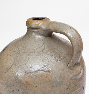Rare M. TYLER / ALBANY, NY Stoneware Jug w/ Brushed and Incised Decoration, Inscribed 