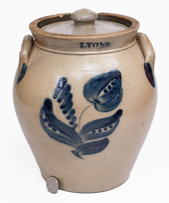 LYONS, NY (Nathan Clark & Co.) Stoneware Lidded Jar w/ Floral Decoration