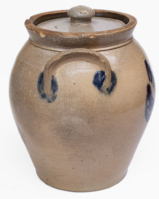 LYONS, NY (Nathan Clark & Co.) Stoneware Lidded Jar w/ Floral Decoration