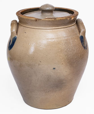 LYONS, NY (Nathan Clark & Co.) Stoneware Lidded Jar w/ Floral Decoration