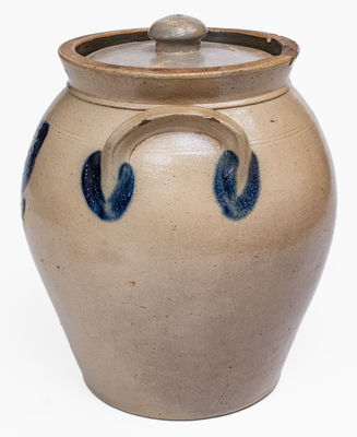 LYONS, NY (Nathan Clark & Co.) Stoneware Lidded Jar w/ Floral Decoration