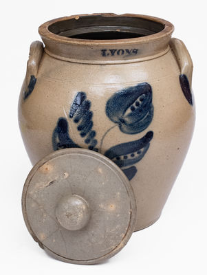 LYONS, NY (Nathan Clark & Co.) Stoneware Lidded Jar w/ Floral Decoration