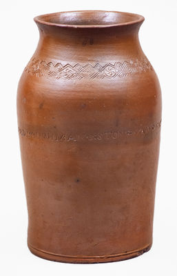Scarce PAUL CUSHMAN S STONEWARE FACTORY 1809 Jar w/ Coggled Decoration