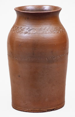 Scarce PAUL CUSHMAN S STONEWARE FACTORY 1809 Jar w/ Coggled Decoration