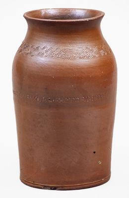 Scarce PAUL CUSHMAN S STONEWARE FACTORY 1809 Jar w/ Coggled Decoration