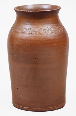 Scarce PAUL CUSHMAN S STONEWARE FACTORY 1809 Jar w/ Coggled Decoration