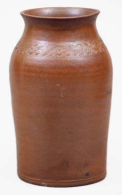 Scarce PAUL CUSHMAN S STONEWARE FACTORY 1809 Jar w/ Coggled Decoration