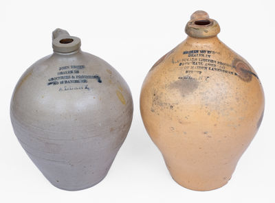 Lot of Two: Ovoid Stoneware Jugs w/ Elaborate Impressed ALBANY, NY Advertising