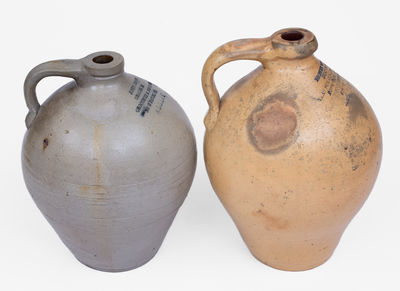 Lot of Two: Ovoid Stoneware Jugs w/ Elaborate Impressed ALBANY, NY Advertising