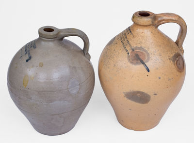 Lot of Two: Ovoid Stoneware Jugs w/ Elaborate Impressed ALBANY, NY Advertising