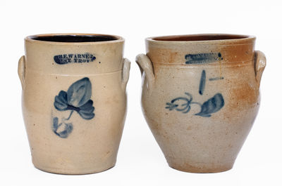 Lot of Two: Decorated Stoneware Jars Marked M. TYLER / ALBANY and WM. E. WARNER / WEST TROY