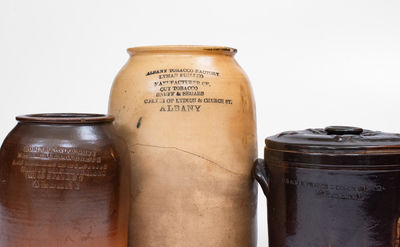 Lot of Three: Unusual ALBANY, NY Stoneware Advertising Jars