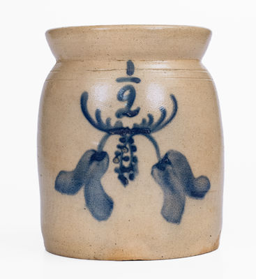 1/2 Gal. CORTLAND Stoneware Jar w/ Floral Decoration, c1867-69
