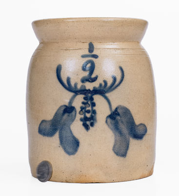 1/2 Gal. CORTLAND Stoneware Jar w/ Floral Decoration, c1867-69