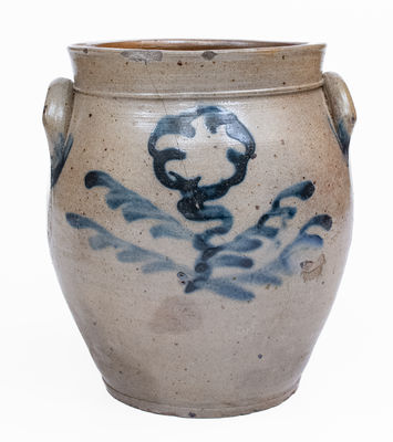 Attrib. Howe and Clark, Athens, NY Stoneware Jar w/ Slip-Trailed Floral and Brushed Star, c1805-13